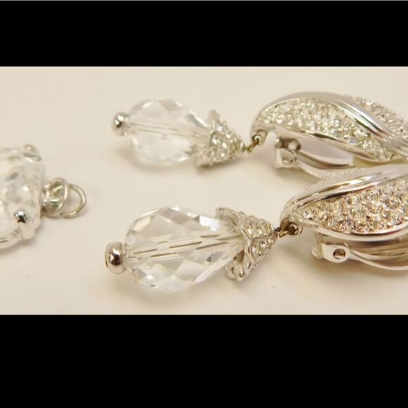 Swarovski Crystal Silver Tone Chunky Dangle Earrings & Pendant 41.1g - Picture 2 of 7